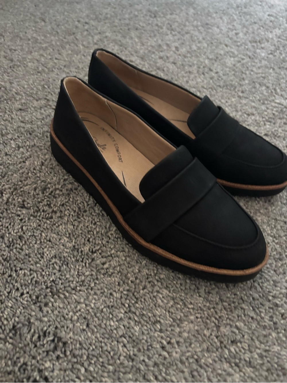 Life Stride Black Slip-On Loafers with Brown Trim